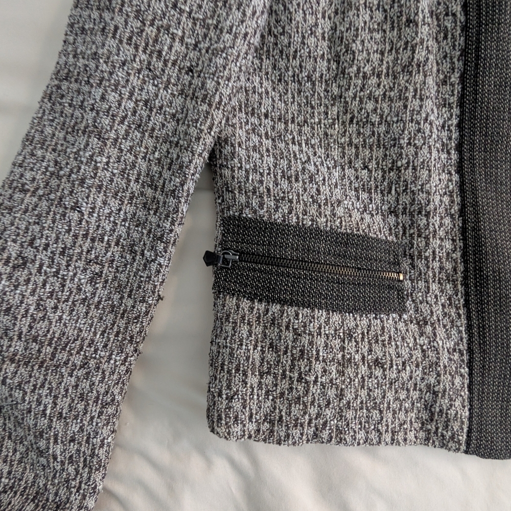 Linda Allard Ellen Tracy Tweed Jacket Blazer Wool Blend Brown Cream Zip Front Si - Picture 7 of 12